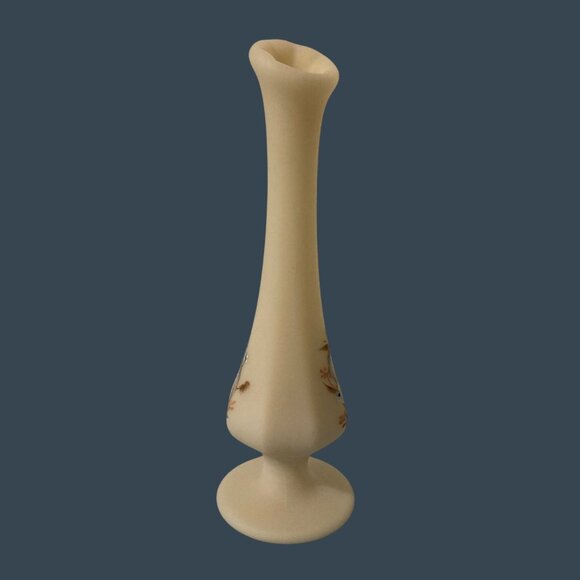 Fenton Art Glass Custard Stretch Swung Bud Vase With Hand Painted Wild Flowers - Picture 4 of 7